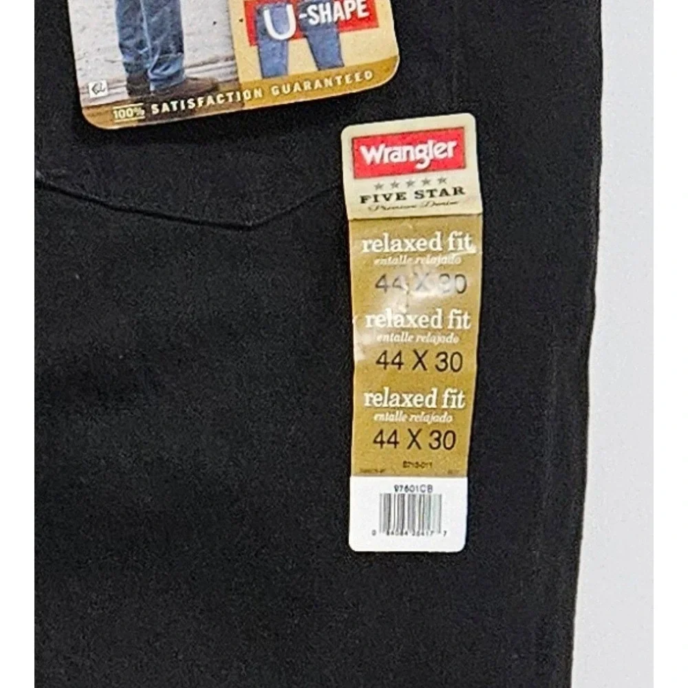 Wrangler Jeans Mens 44x30 Black Five Star Premium Denim Relaxed Fit Straight Leg